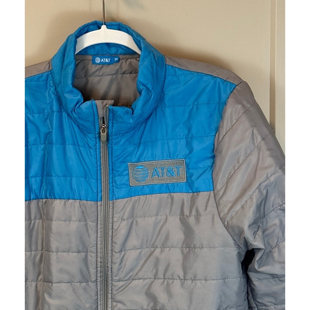 AT&T Sales Blue Gray Colorblock Puffer‎ Jacket Size Medium - Picture 7 of 9